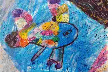 Wachsmalbild Fluchtgeschichten